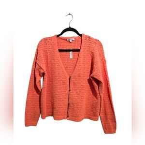 Madewell Coral Cardigan Cropped Open-Stitch Button Up Sweater Women's Size Small